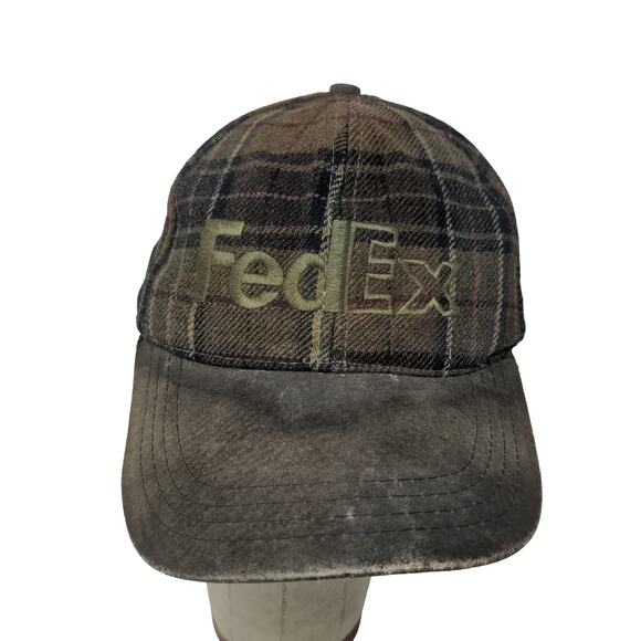 FedEx Mens Slideback Hat Brown Plaid OSFA One Size Embroidered Logo - Picture 1 of 13